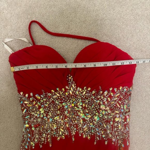 TONY BOWLS PARIS Red Rhinestone Beaded Stretchy Fits XS/S - with straps option - Picture 5 of 6